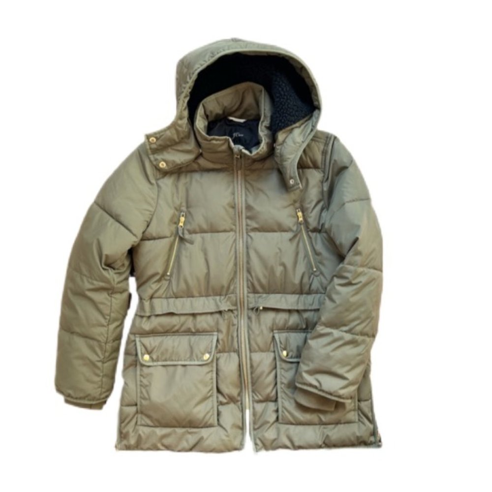 J. Crew Olive Puffer Jacket - Picture 2 of 9